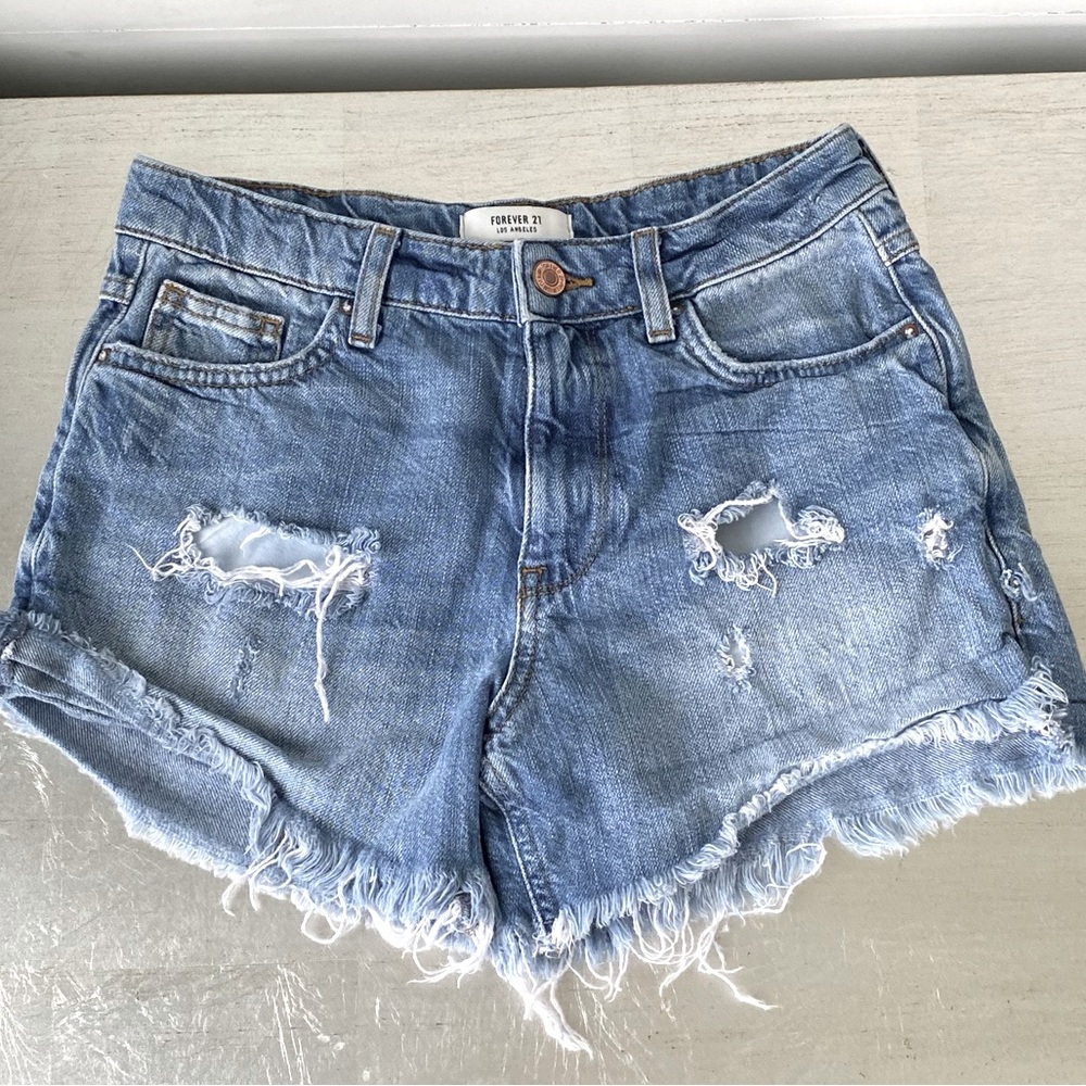 Forever 21 Blue Ripped Jean Shorts (size 24)
